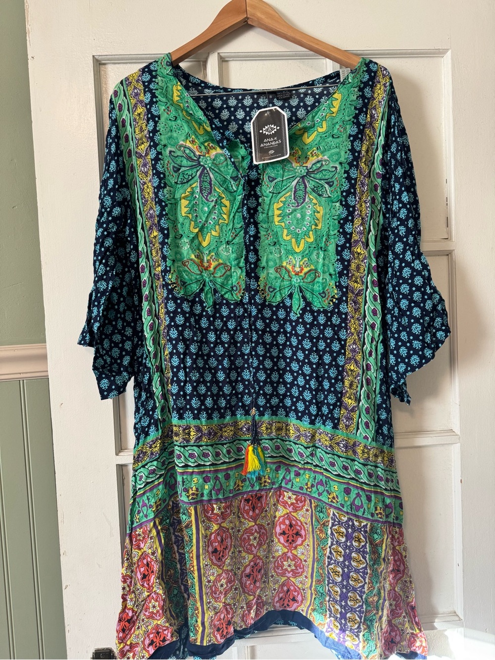 Boho Paisley Tunic Dress in Teal & Navy